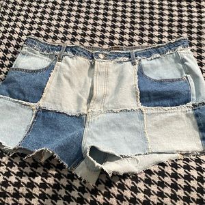 Denim patchwork shorts